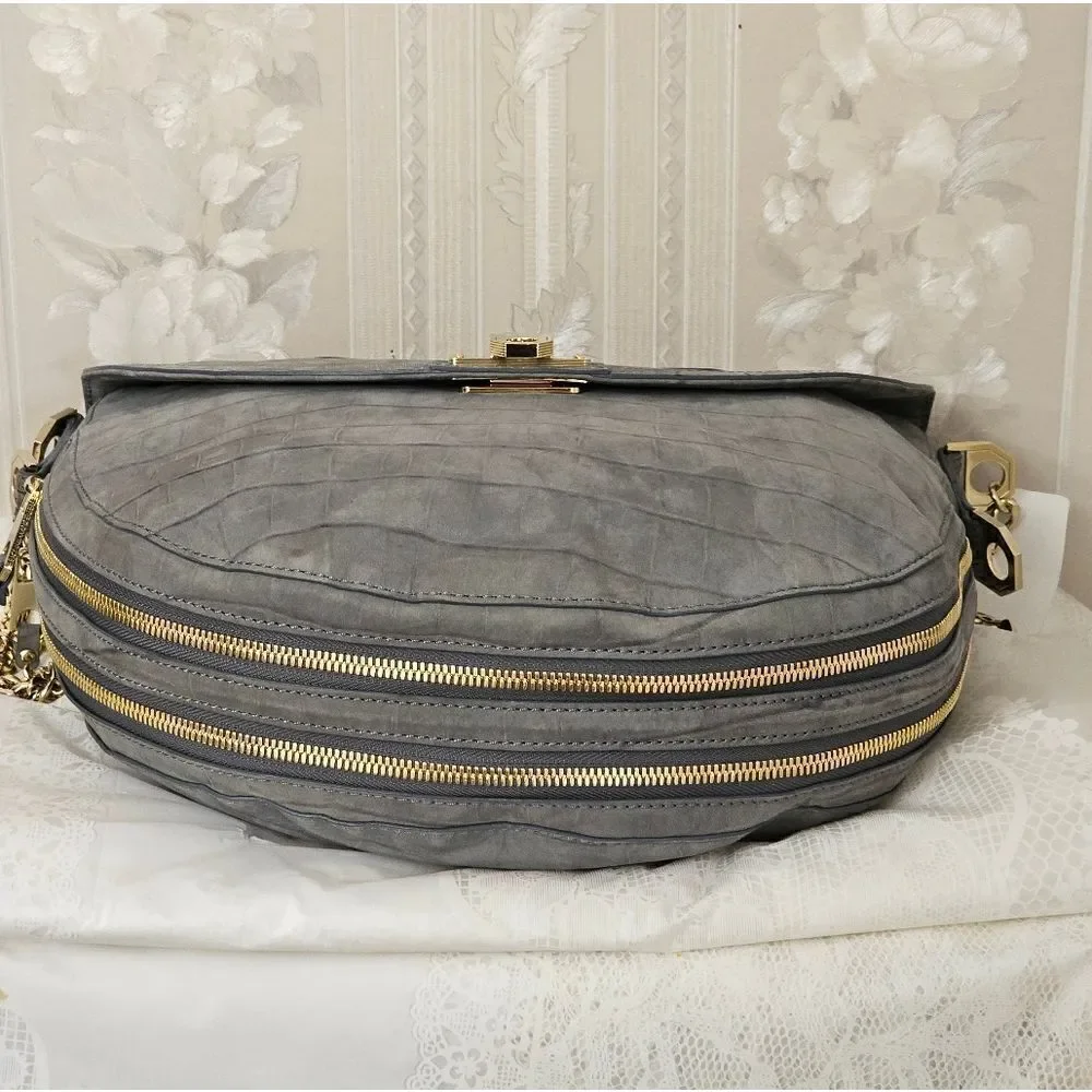 Rebecca Minkoff Collection Crocodile Embossed Suede Hobo Bag EUC